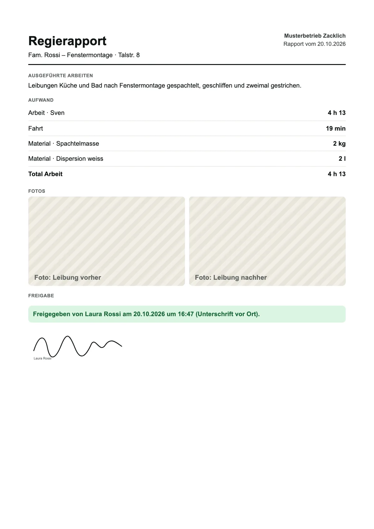 Erste Seite: Regierapport (Beispiel)
